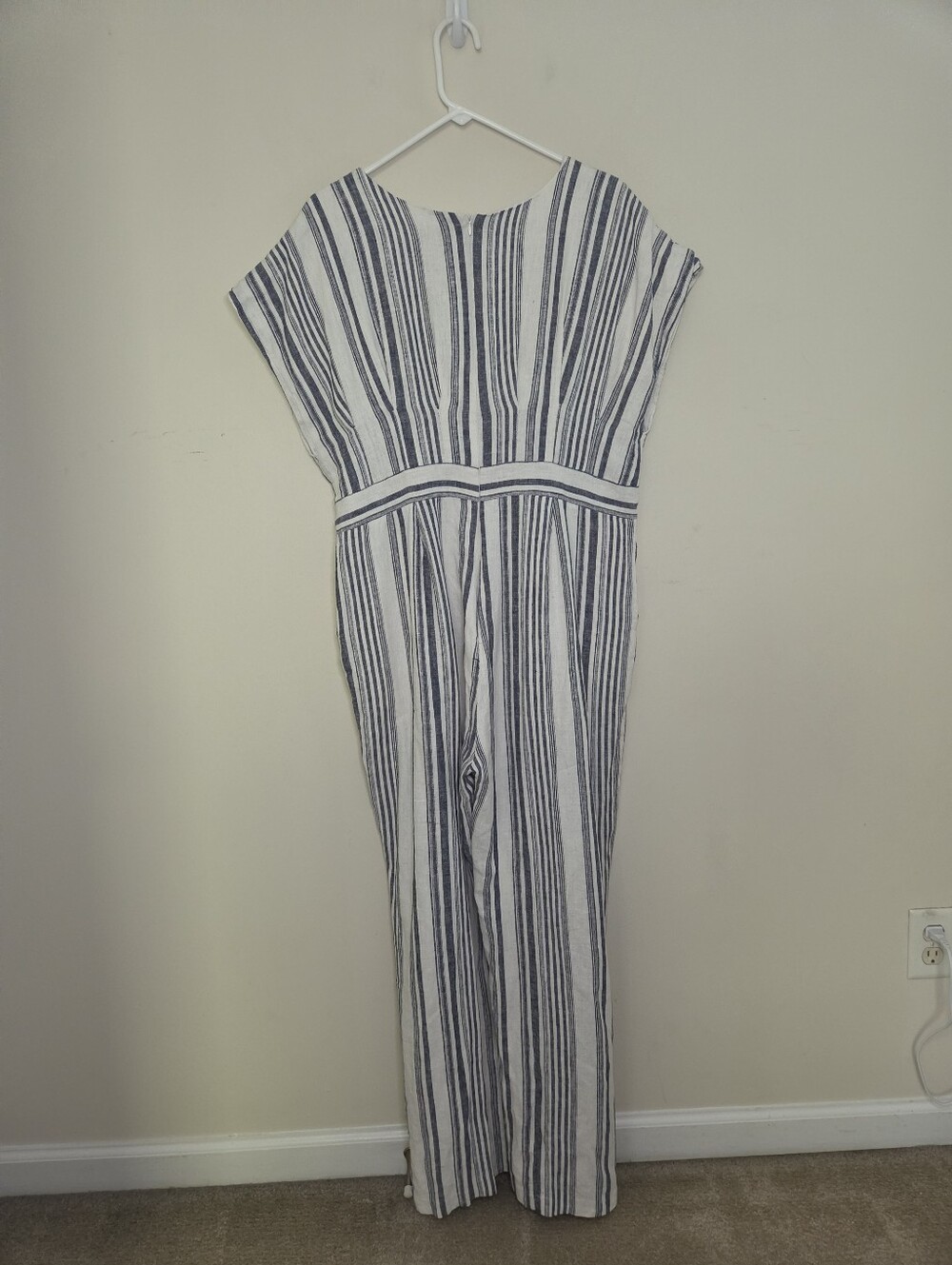 Women's Gibson Latimer Blue Striped Linen Blend Jumpsuit Sz XL - Picture 4 of 8